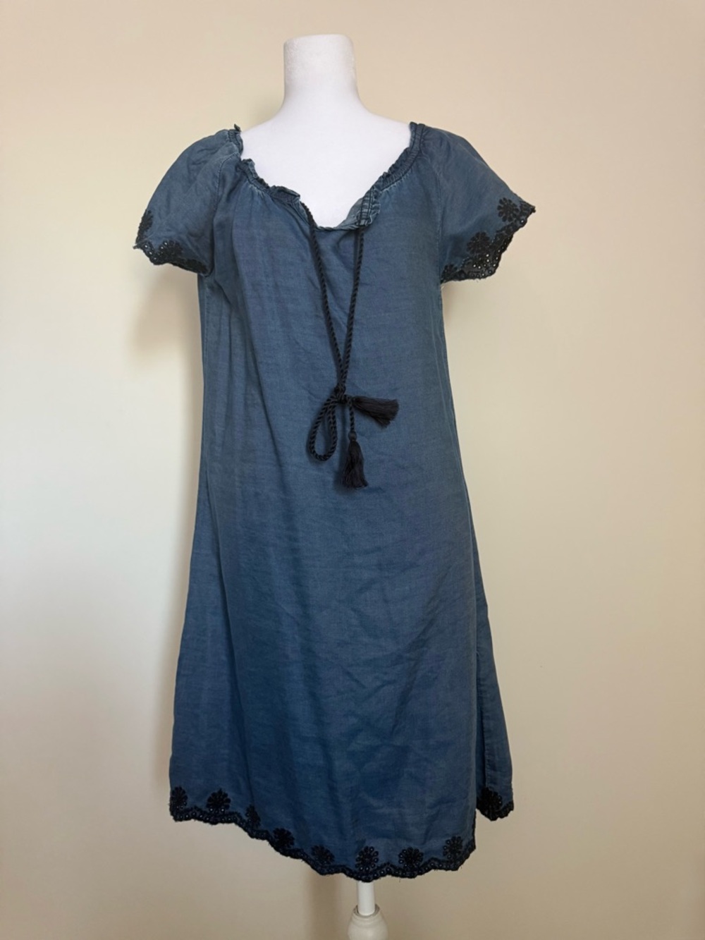 Losan Blue Peasant Dress with Tie Neck NWT size small